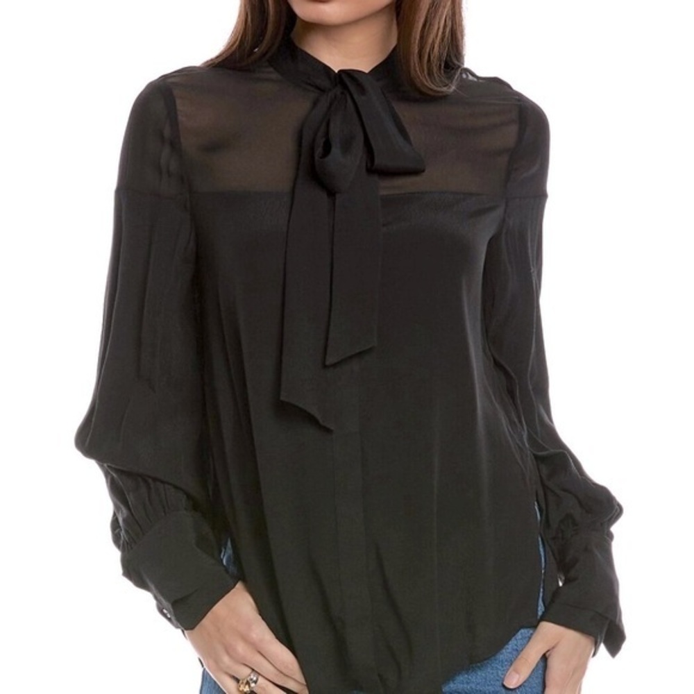 Reiss Black Sheer Women's Bow Blouse Size 4